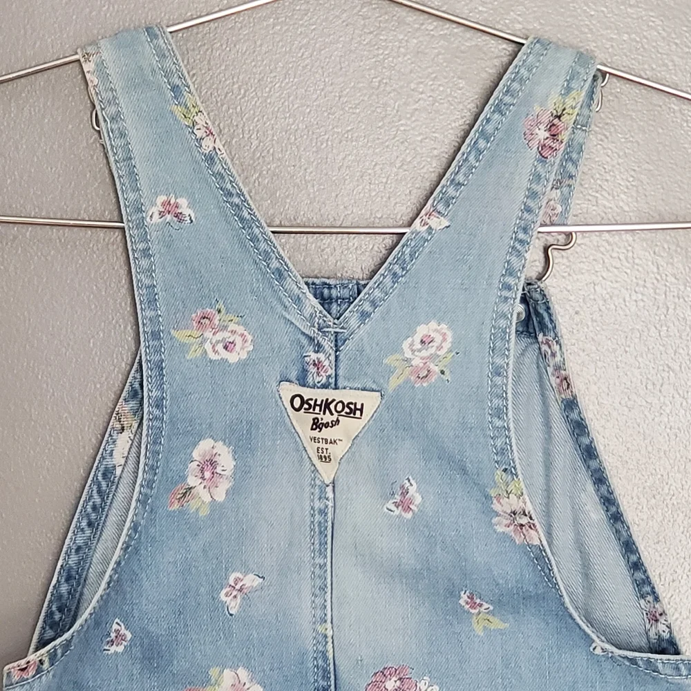 OshKosh B'gosh Light Blue Floral Overalls Jumper Skirt Size 5T